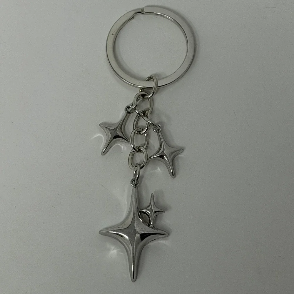 Y2K Triple Star Keychain Silver Pendant Key Ring Grunge Clip